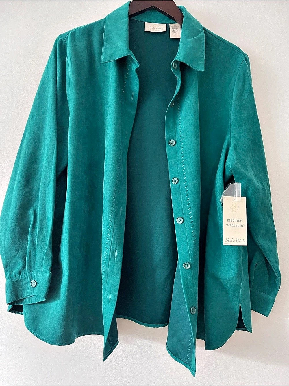 Studio Works Women's Button Down Shirt in Green Size 2X NWT